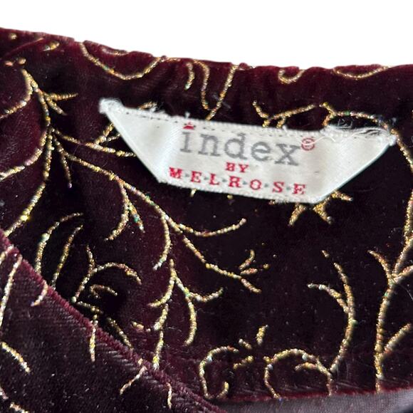 Vintage Maroon Velour Gold Glitter Jacket Women Sz Medium 90s Sparkle Christmas - Picture 6 of 16